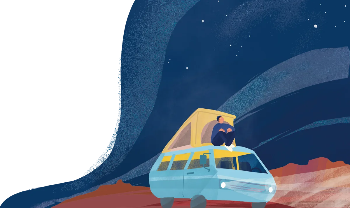 A camper van under a night sky, from the Vanlifers chapter